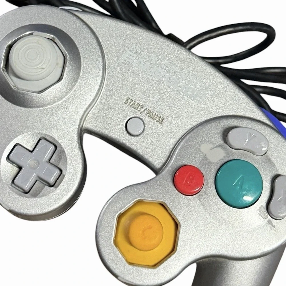 Nintendo GameCube OEM Silver Controller W/Gamestop Turbo Controller Lot (2) READ